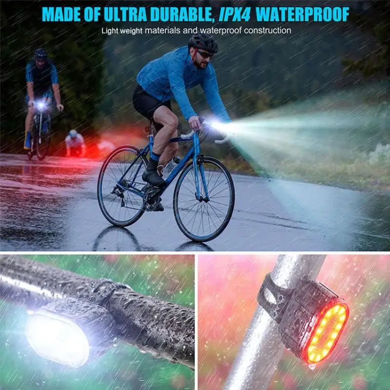 Juego de Luces Delanteras y Traseras para Bicicleta – Recargables USB, 3–12h, Impermeables IPX4