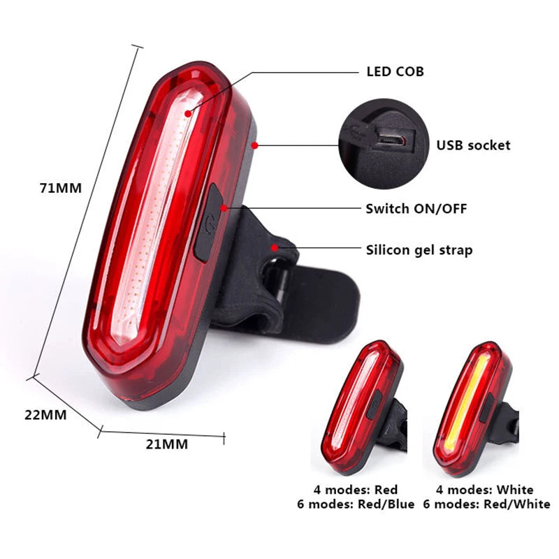 Luz Trasera de Bicicleta BUCKLOS – LED Recargable, 6 Modos, Impermeable IPX6