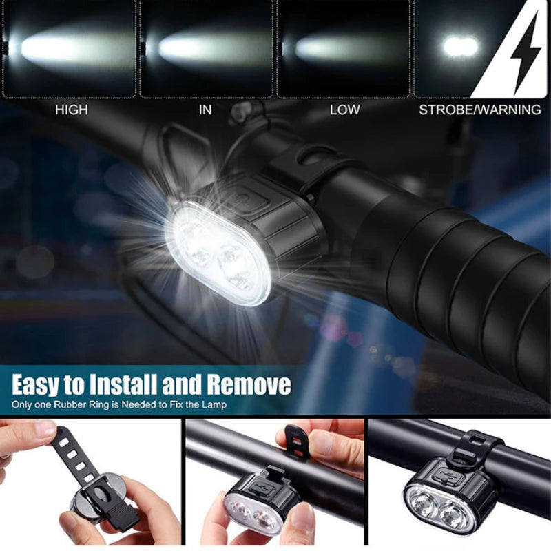 Juego de Luces Delanteras y Traseras para Bicicleta – Recargables USB, 3–12h, Impermeables IPX4