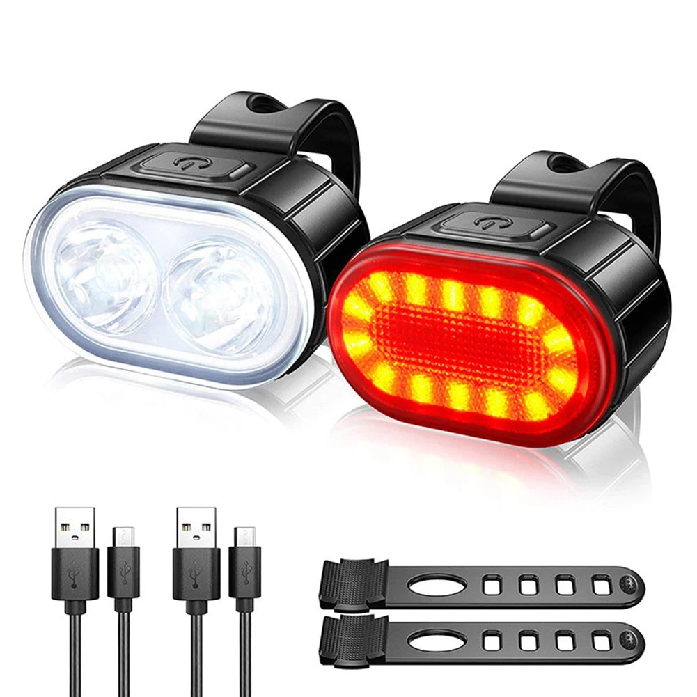 Juego de Luces Delanteras y Traseras para Bicicleta – Recargables USB, 3–12h, Impermeables IPX4