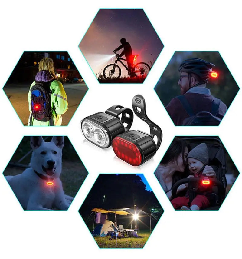 Juego de Luces Delanteras y Traseras para Bicicleta – Recargables USB, 3–12h, Impermeables IPX4