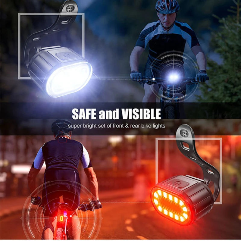 Juego de Luces Delanteras y Traseras para Bicicleta – Recargables USB, 3–12h, Impermeables IPX4