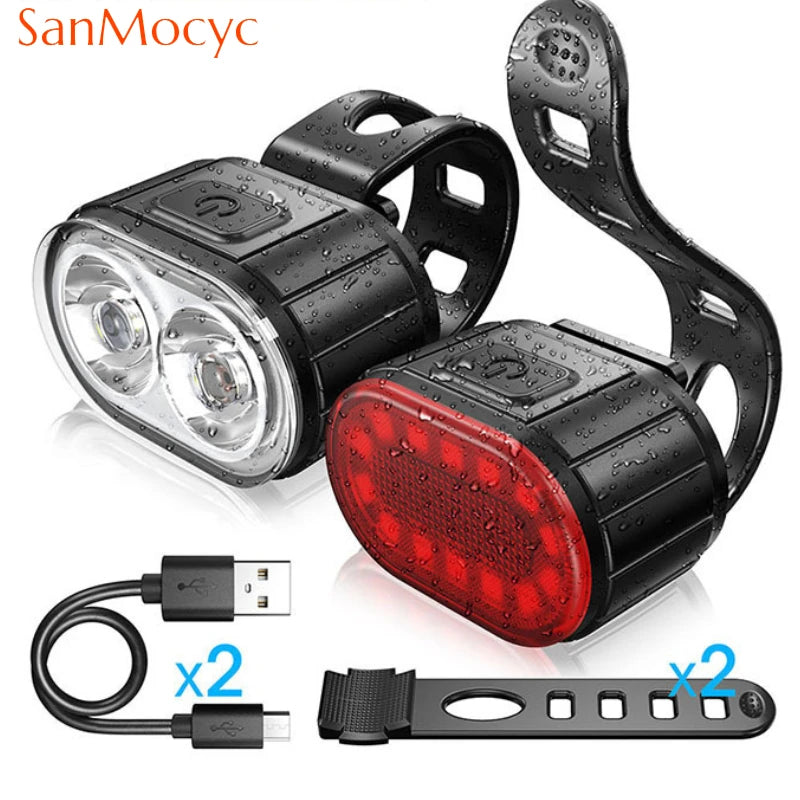 Juego de Luces Delanteras y Traseras para Bicicleta – Recargables USB, 3–12h, Impermeables IPX4